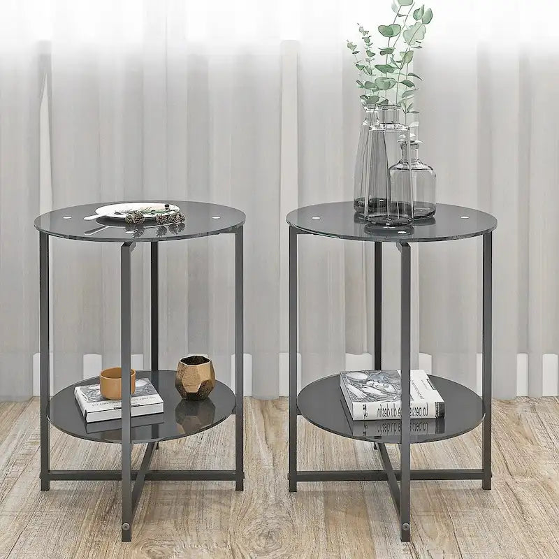 Lot de 2 tables d'appoint en verre trempé (transparent)