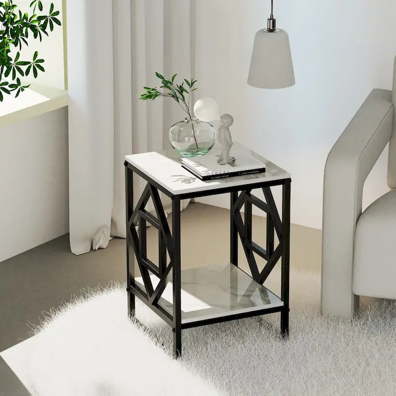 Table basse à 2 niveaux pour salon, table d'appoint pour canapé avec pierre frittée