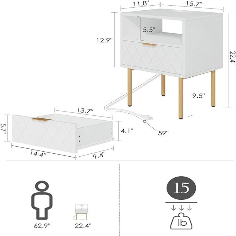 Comodino con Stazione di Ricarica - 30P x 40L x 56A