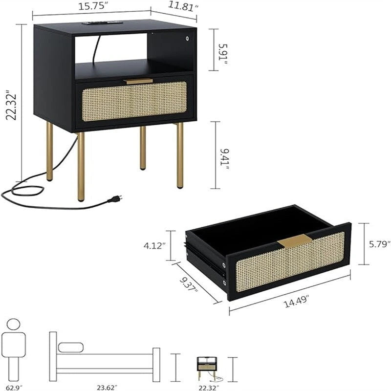 Comodino con Stazione di Ricarica - 30P x 40L x 56A