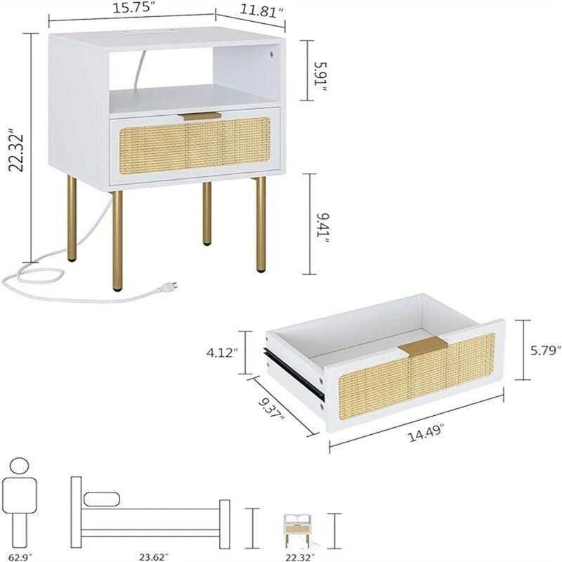 Comodino con Stazione di Ricarica - 30P x 40L x 56A