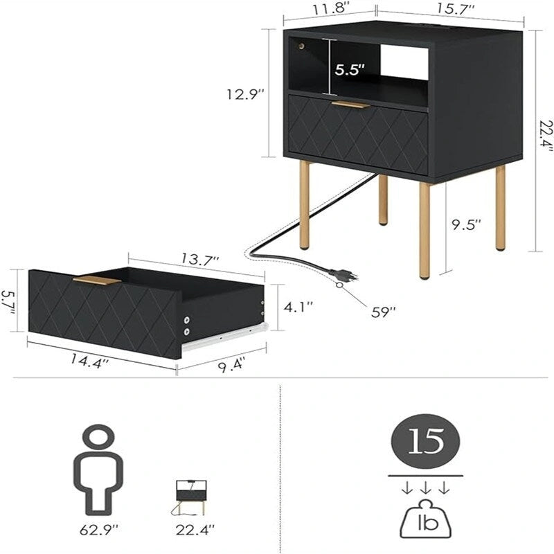 Comodino con Stazione di Ricarica - 30P x 40L x 56A