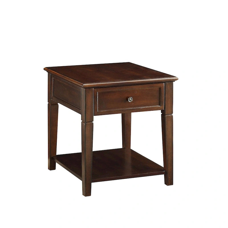 HomeRoots Table d'appoint rectangulaire de 24 po en bois manufacturé couleur noyer avec tiroir et étagère - 22