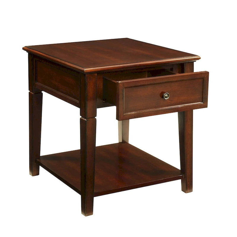 HomeRoots Table d'appoint rectangulaire de 24 po en bois manufacturé couleur noyer avec tiroir et étagère - 22
