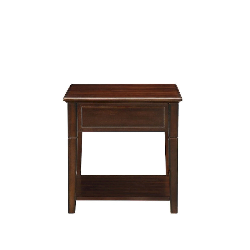 HomeRoots Table d'appoint rectangulaire de 24 po en bois manufacturé couleur noyer avec tiroir et étagère - 22