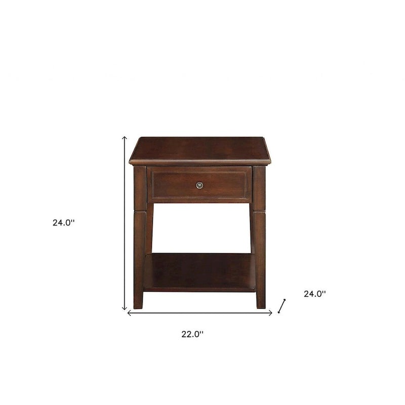 HomeRoots Table d'appoint rectangulaire de 24 po en bois manufacturé couleur noyer avec tiroir et étagère - 22