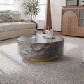 Table basse ronde moderne en similicuir marbre avec 2 tiroirs, entièrement assemblée