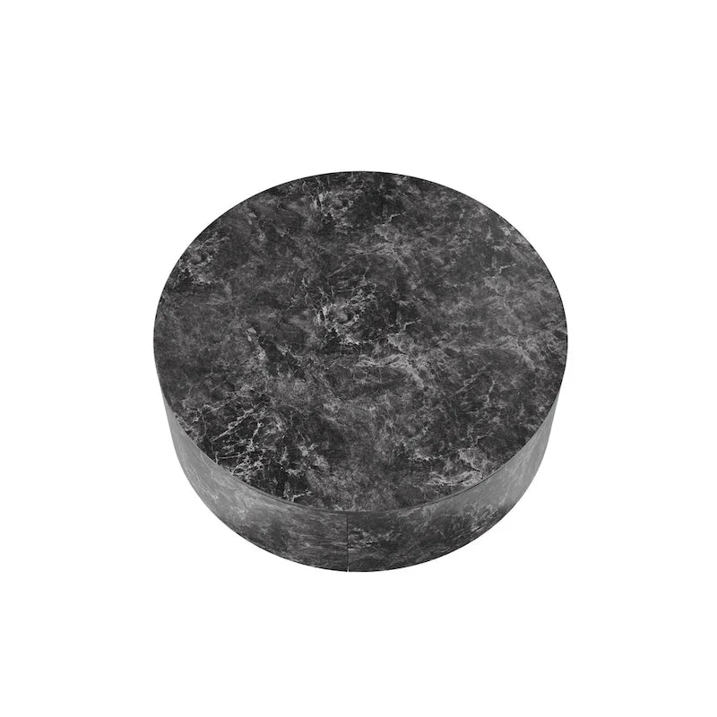 Table basse ronde moderne en similicuir marbre avec 2 tiroirs, entièrement assemblée