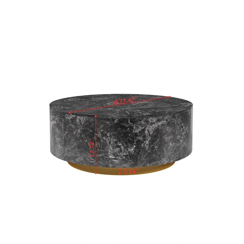 Table basse ronde moderne en similicuir marbre avec 2 tiroirs, entièrement assemblée