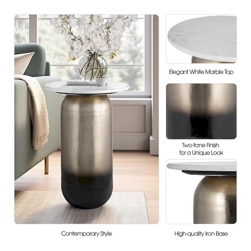 Tavolino Sagebrook Home Modern in marmo/metallo bianco neutro e oro - 16 x 16 x 23