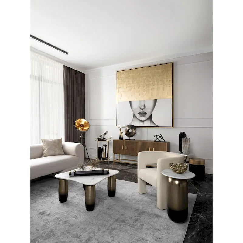 Tavolino Sagebrook Home Modern in marmo/metallo bianco neutro e oro - 16 x 16 x 23