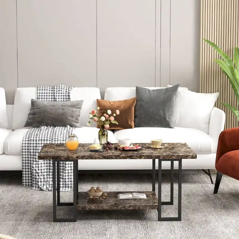 Table basse à 2 niveaux Mieres 39" de large avec plateau en faux marbre et cadre en acier