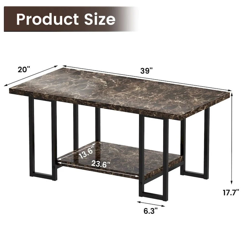 Table basse à 2 niveaux Mieres 39" de large avec plateau en faux marbre et cadre en acier