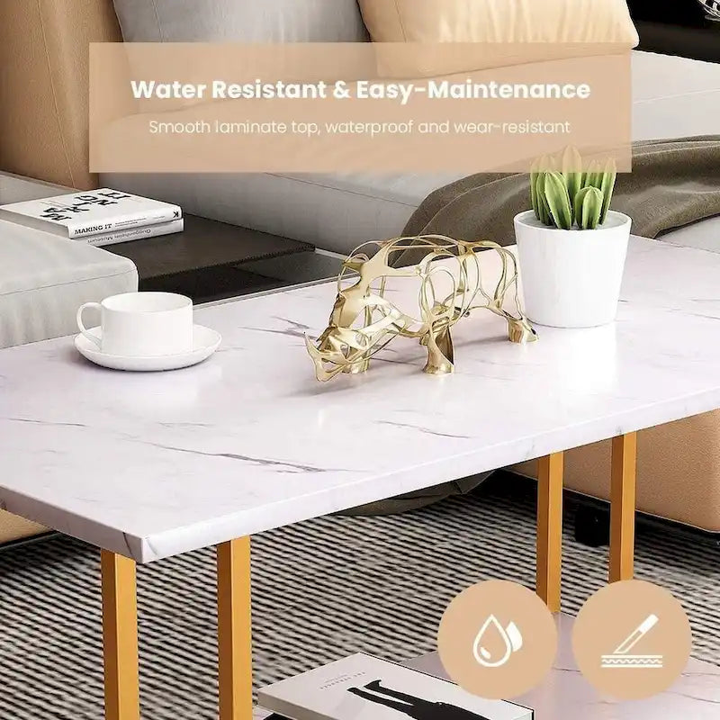 Table basse à 2 niveaux Mieres 39" de large avec plateau en faux marbre et cadre en acier
