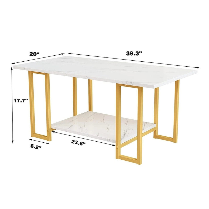 Table basse à 2 niveaux Mieres 39" de large avec plateau en faux marbre et cadre en acier