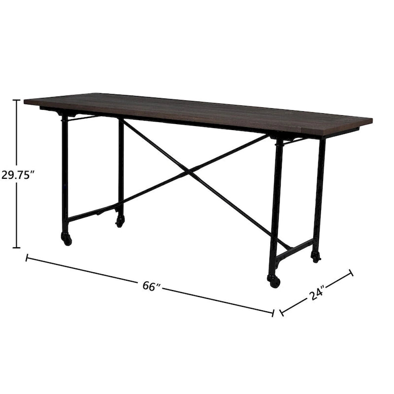 Tavolo a Cavalletto Industriale Conway da 66 Pollici con Ruote - Legno di Mango e Metallo