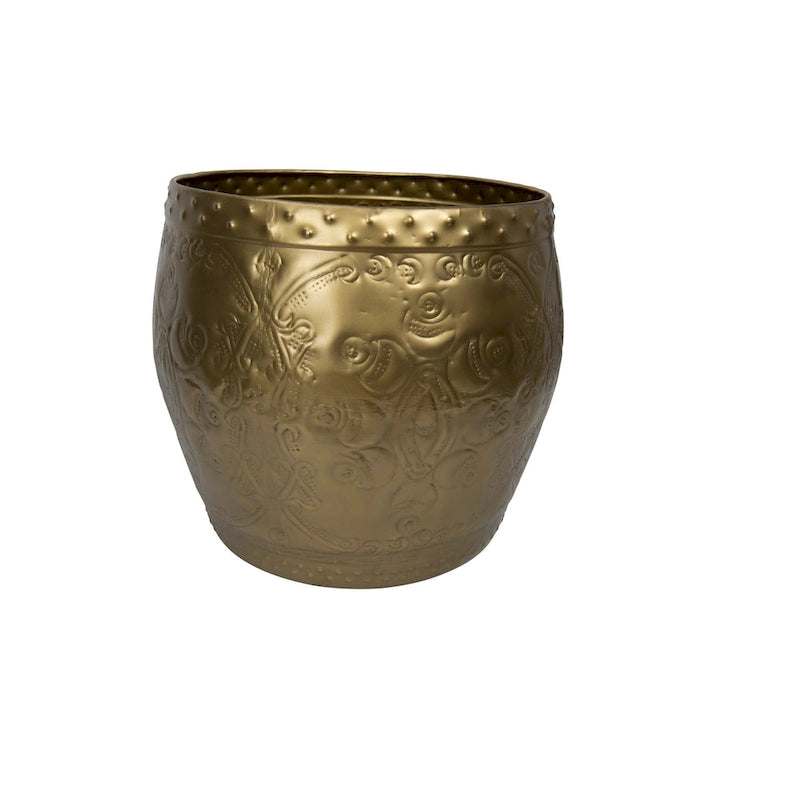 Table d'appoint en métal embouti en forme de tambour