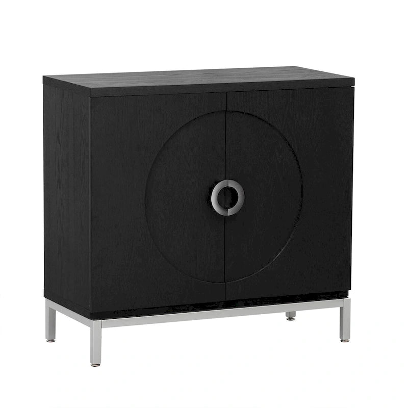 Credenza Armadietto con impiallacciatura in legno massello e struttura in metallo per soggiorno, ingresso