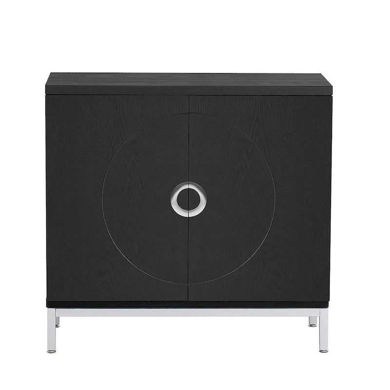 Credenza Armadietto con impiallacciatura in legno massello e struttura in metallo per soggiorno, ingresso