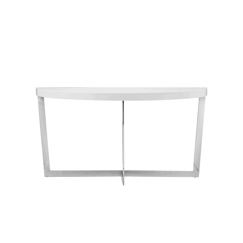 Tavolo consolle Tini da 55 pollici, piano ovale, struttura cromata, finitura bianco lucido