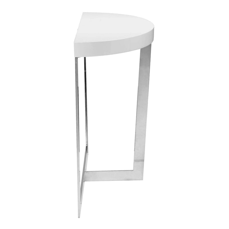 Tavolo consolle Tini da 55 pollici, piano ovale, struttura cromata, finitura bianco lucido