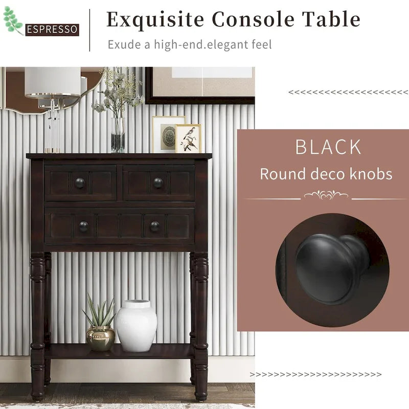 Tavolo Consolle/Tavolino da Divano Stretto e Sottile Esspreso con 3 Cassetti e 1 Ripiano Inferiore - 60.2L x 33W x 79H cm