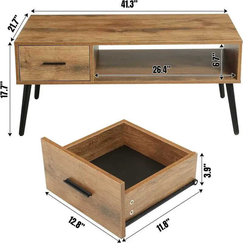 Mobile TV/tavolino da caffè in stile Mid-Century Modern con cassetto - 41.3P x 21.7L x 17.7A
