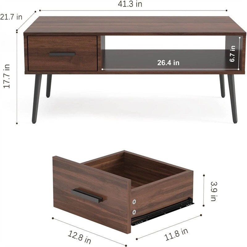Mobile TV/tavolino da caffè in stile Mid-Century Modern con cassetto - 41.3P x 21.7L x 17.7A