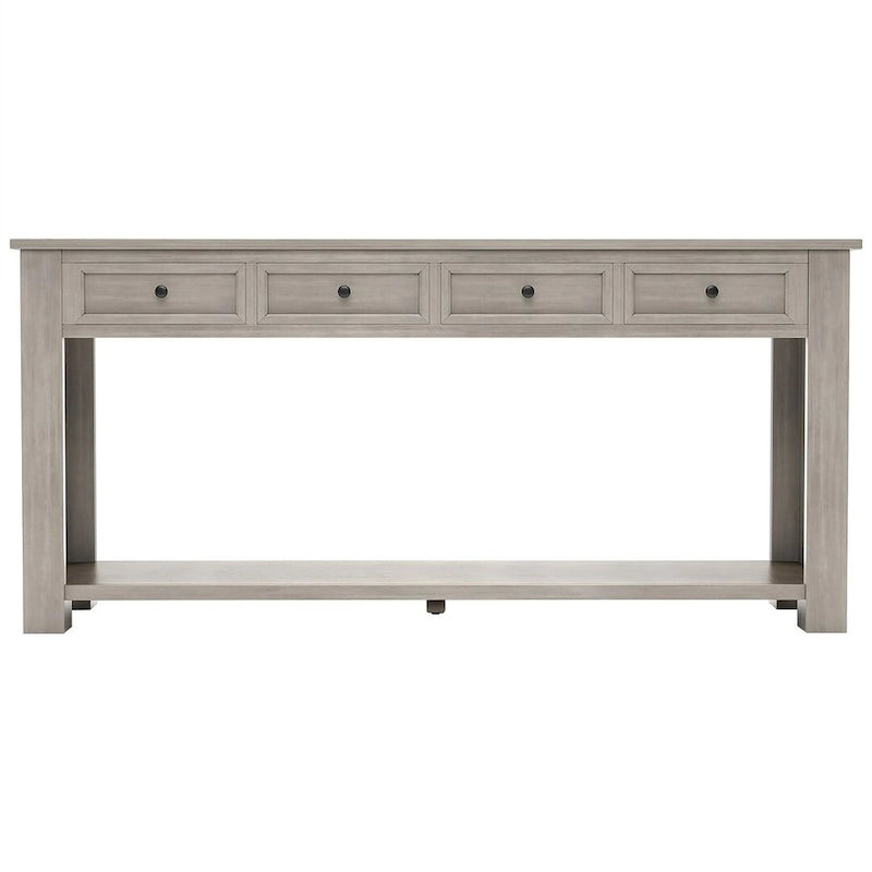 Console 4 tiroirs 1 étagère de style vintage, table d'entrée classique, table de rangement derrière un canapé