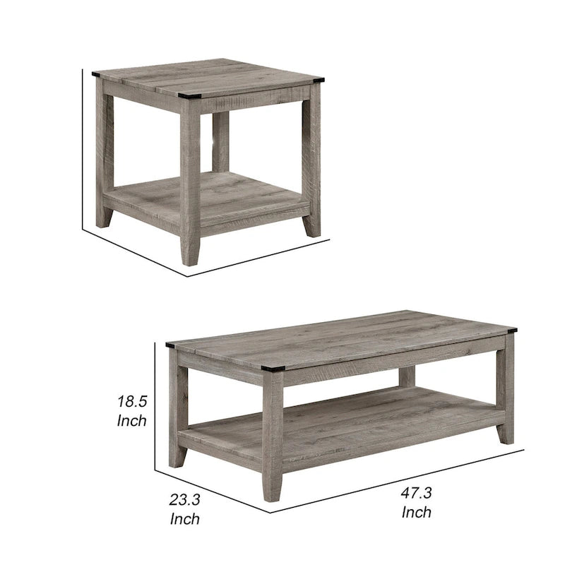 Set Hilton 3 pezzi con tavolino da caffè e tavolini laterali, legno, ripiano portaoggetti, finitura beige