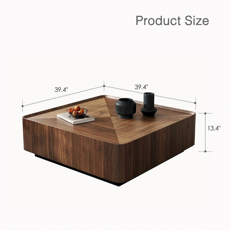 Tavolino da caffè industriale in noce con cassetti a scomparsa - 100x100x32 cm
