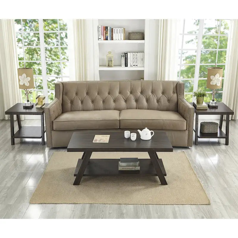 Ensemble table basse 3 pièces avec étagère en bois, style contemporain