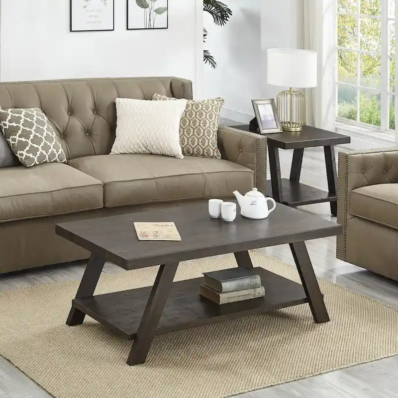 Ensemble table basse 3 pièces avec étagère en bois, style contemporain