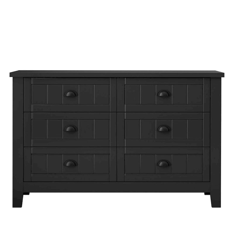 Madia da Ingresso in Legno Massello Nero con Sei Cassetti Stile Rustico