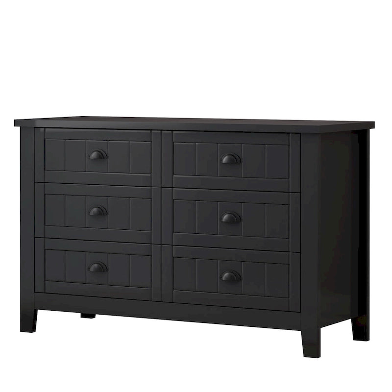 Madia da Ingresso in Legno Massello Nero con Sei Cassetti Stile Rustico