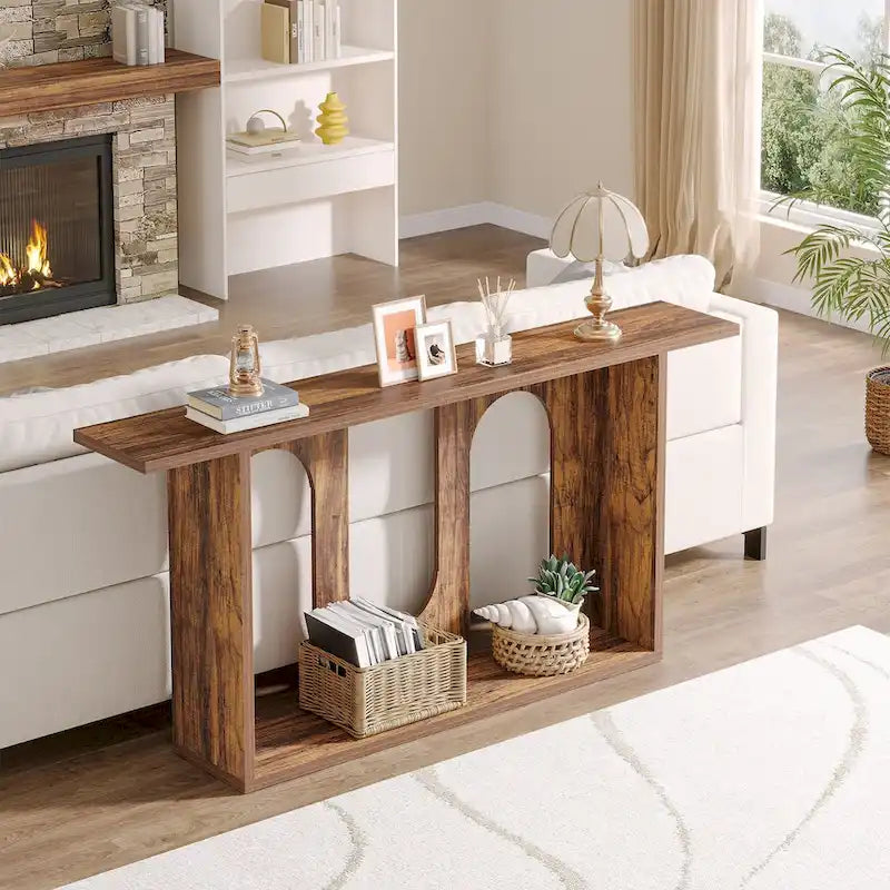 Tavolo Consolle da Ingresso Stile Rustico da 180 cm, Tavolo Consolle Extra Lungo con Contenitore