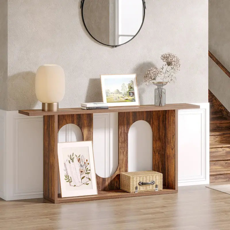 Tavolo Consolle da Ingresso Stile Rustico da 180 cm, Tavolo Consolle Extra Lungo con Contenitore