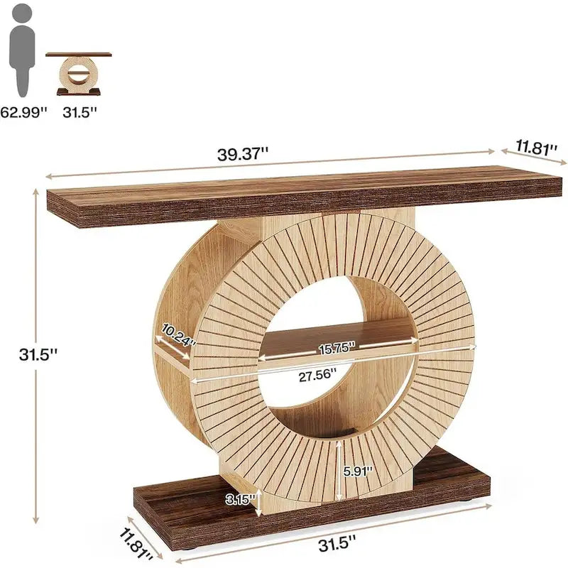 Tavolo Consolle Rustico in Legno con Ripiani Contenitore per Soggiorno