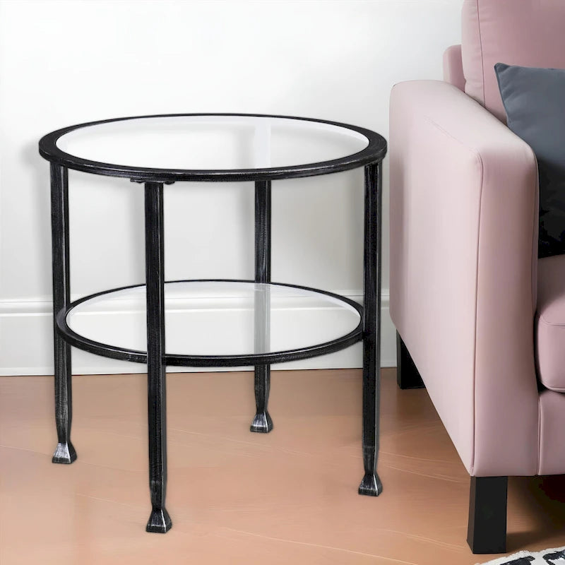 HomeRoots Table d'appoint ronde 24 en verre noir et fer - 24x24x24