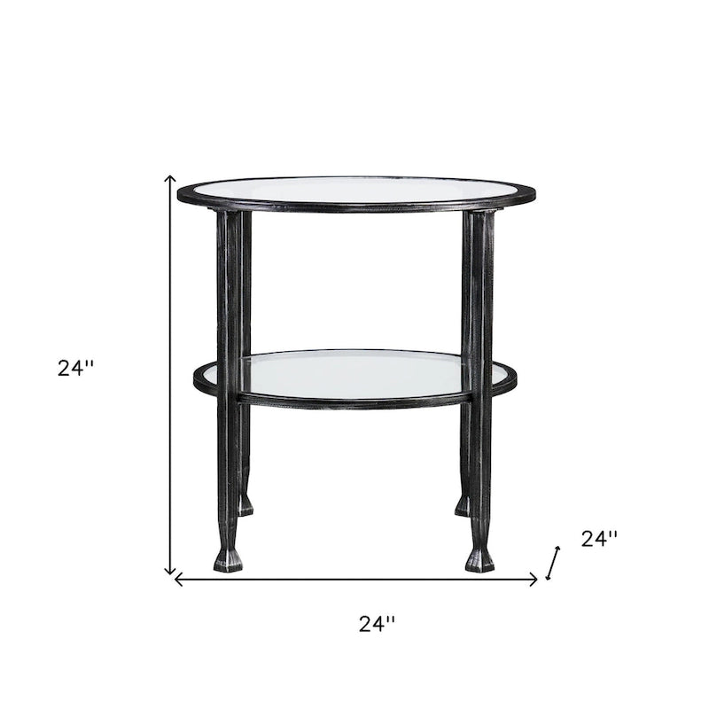 HomeRoots Table d'appoint ronde 24 en verre noir et fer - 24x24x24