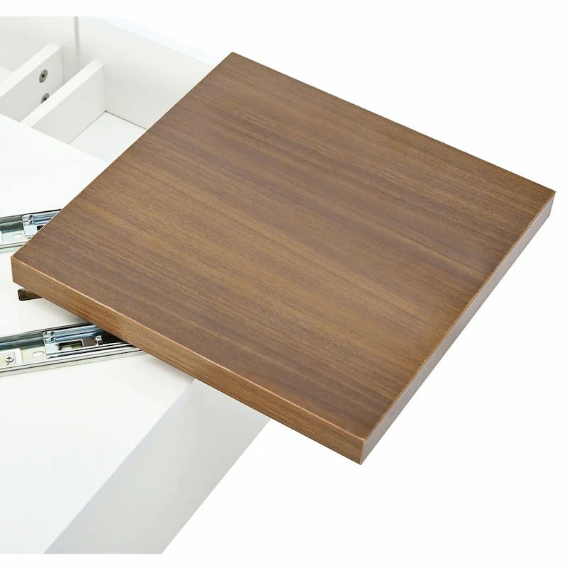 Tavolino da Caffè Moderno Quadrato in Legno con Piano Traslabile e 4 Cassetti Nascosti