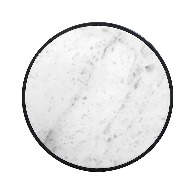 Tavolino Rotondo da 23 Pollici, Moderno con Piano in Marmo Naturale Bianco, Classica Struttura in Ferro Nero