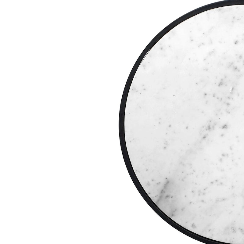Tavolino Rotondo da 23 Pollici, Moderno con Piano in Marmo Naturale Bianco, Classica Struttura in Ferro Nero