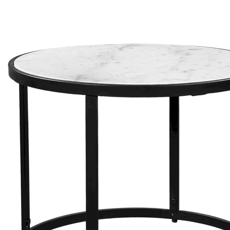 Tavolino Rotondo da 23 Pollici, Moderno con Piano in Marmo Naturale Bianco, Classica Struttura in Ferro Nero