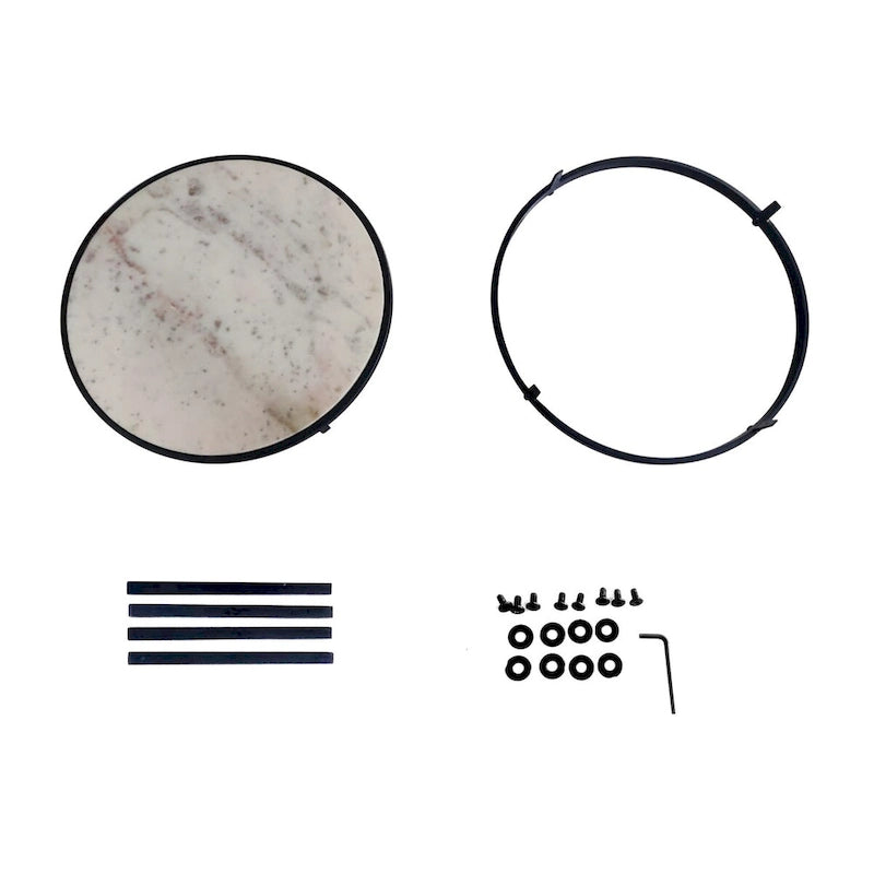 Tavolino Rotondo da 23 Pollici, Moderno con Piano in Marmo Naturale Bianco, Classica Struttura in Ferro Nero