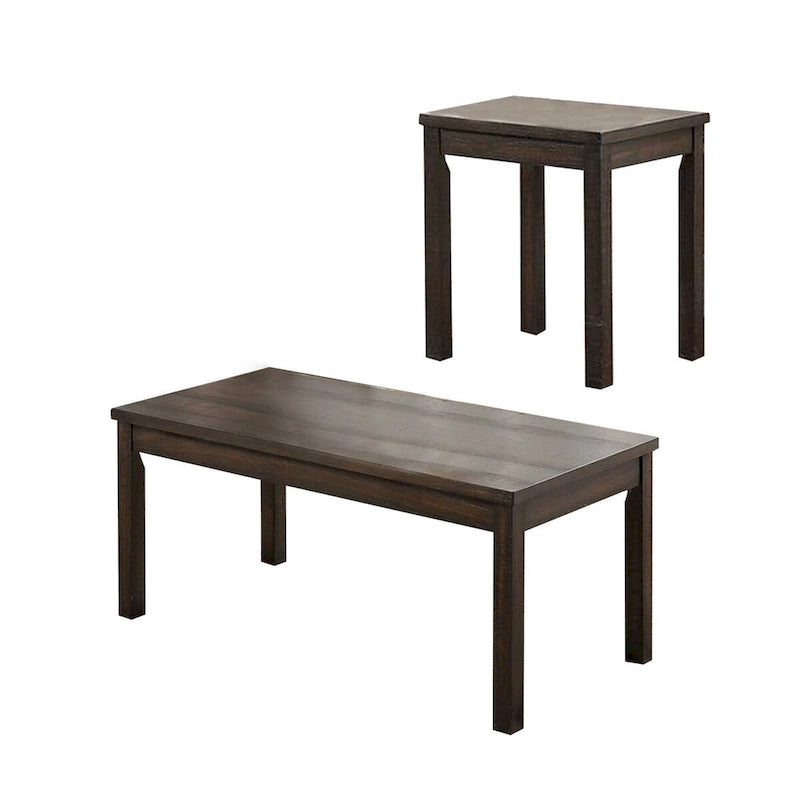 Ensemble de 3 tables basses et tables d'appoint, plateaux en bois, finition marron foncé