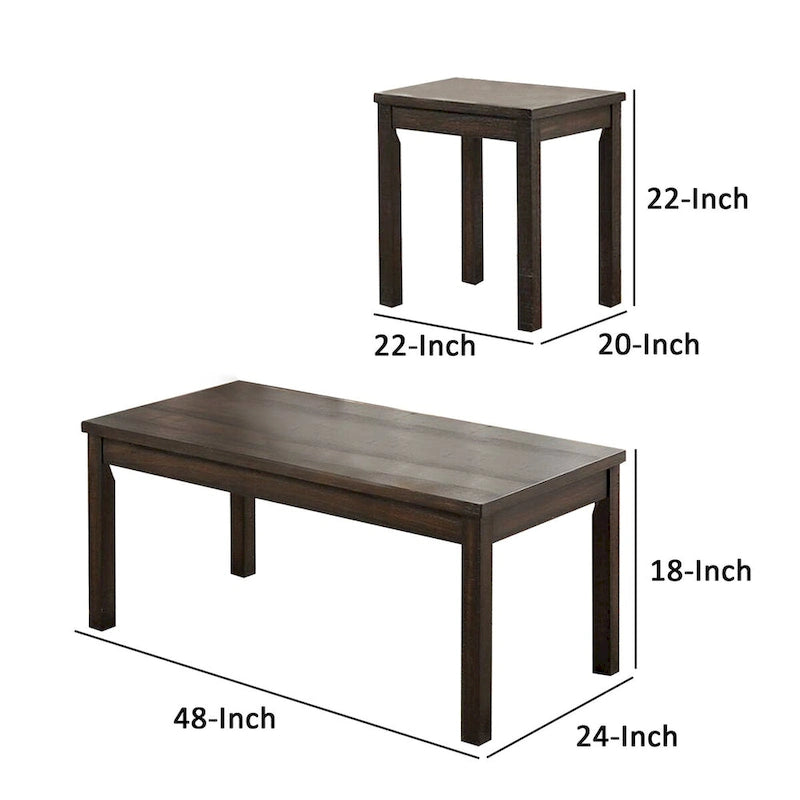 Ensemble de 3 tables basses et tables d'appoint, plateaux en bois, finition marron foncé