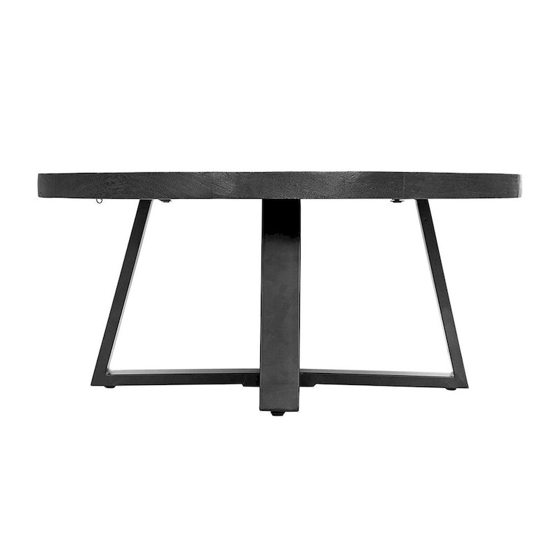 Tavolino da caffè Raj rotondo da 99 cm, design con gambe incrociate, legno di acacia nero, ferro