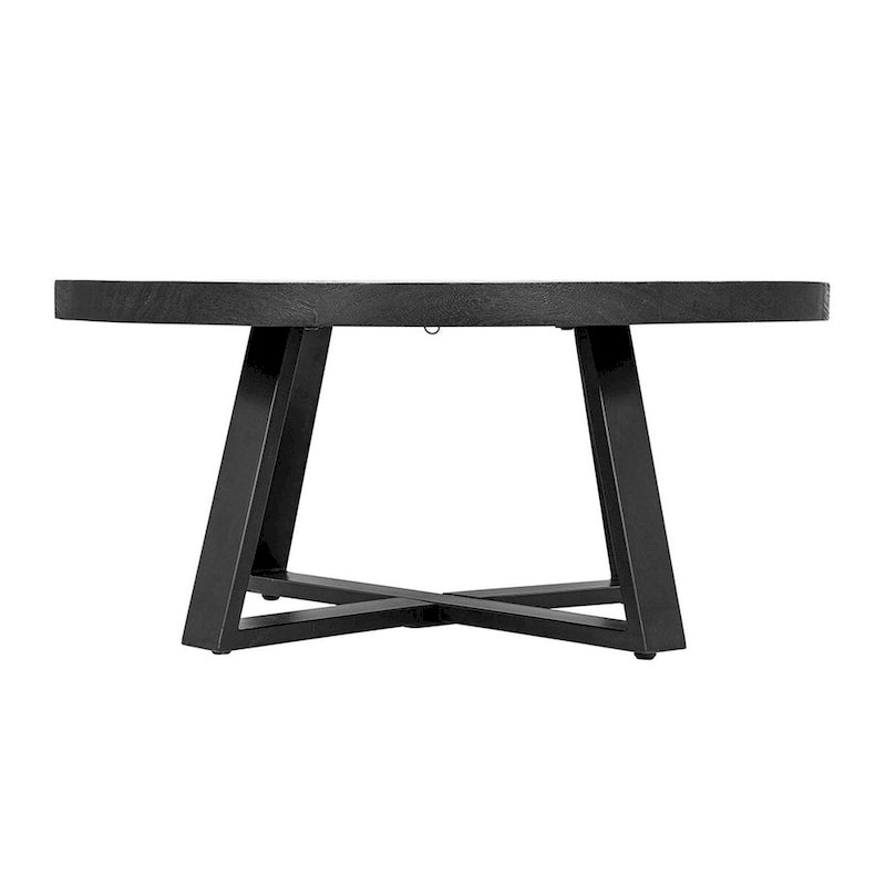 Tavolino da caffè Raj rotondo da 99 cm, design con gambe incrociate, legno di acacia nero, ferro