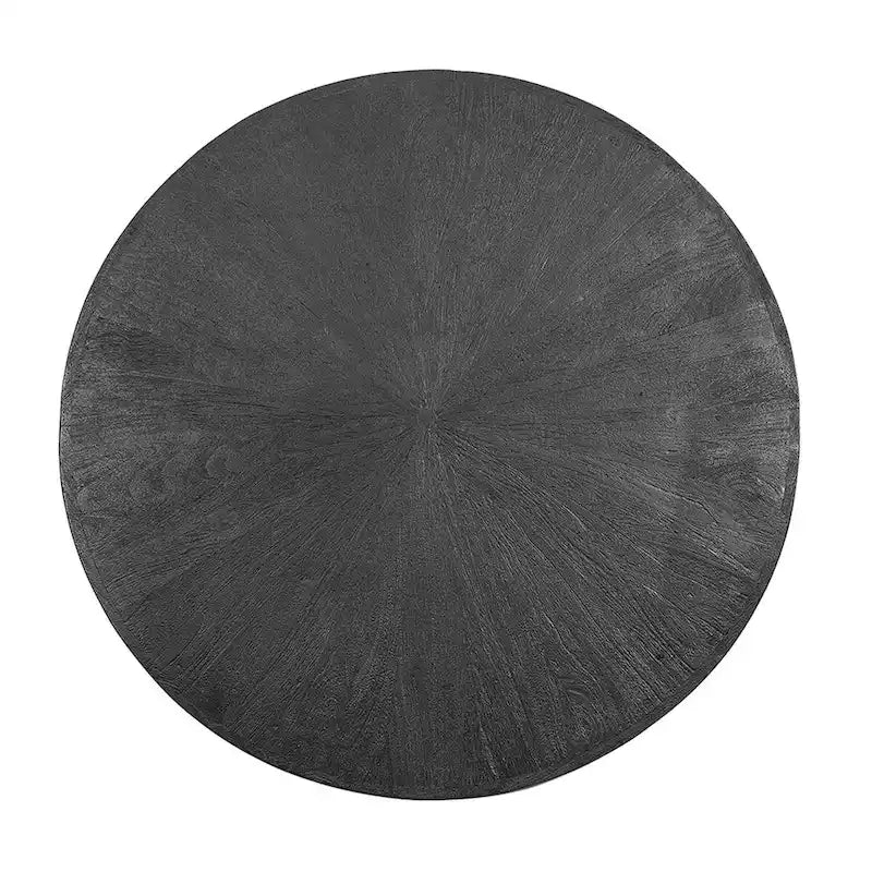 Tavolino da caffè Raj rotondo da 99 cm, design con gambe incrociate, legno di acacia nero, ferro